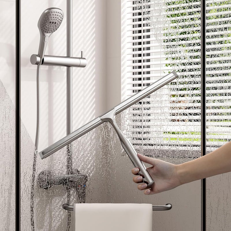 APLOP Shower Squeegee for Glass Doors, Squeegee for Shower Glass, Bathroom with Hook, Stainless Steel, 12-Inch Wide Blade for Efficient Cleaning, Perfect for Shower Glass,Tile Walls and Mirrors, Chrome - Image 3